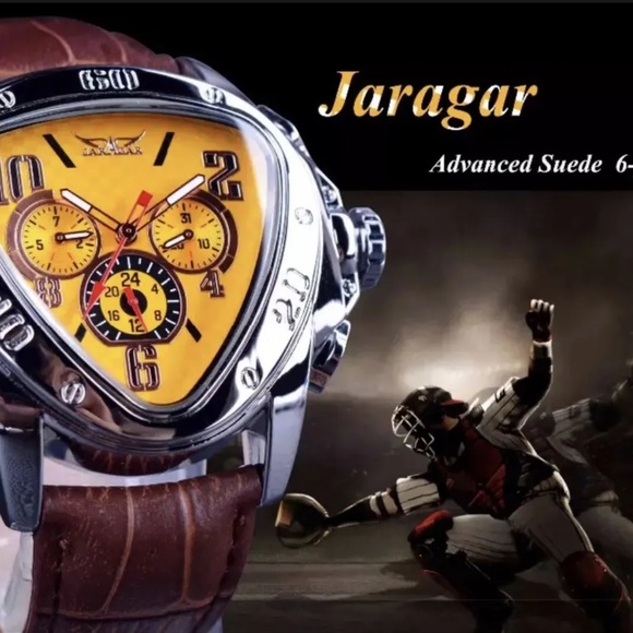 Jaragar Mens BIG 45mm Luxury Triangle Watch Genuine Leather Band. Great Gift! - Picture 5 of 13